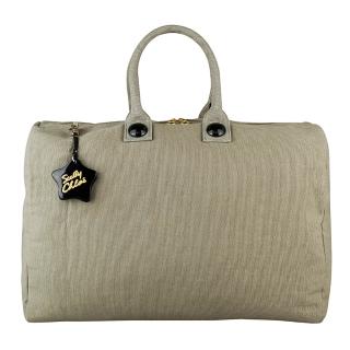 【See by Chloe】經典LOGO字樣輕薄帆布拉鍊手提旅行包(大/灰褐色)