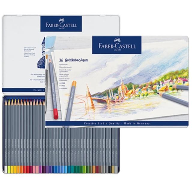 【Faber-Castell】ART-GRIP創意工坊水彩色鉛筆-藍色精緻鐵盒裝36色組(114236)