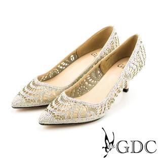 【GDC】性感水鑽寶石沖孔真皮尖頭高跟鞋/婚鞋-粉色(714902)