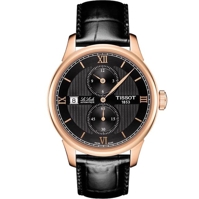 【TISSOT】天梭 LE LOCLE 力洛克雅仕機械腕錶-黑x玫瑰金框/40mm(T0064283605802)
