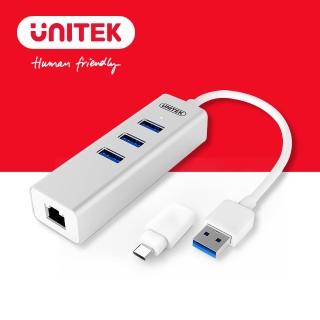 【UNITEK】Type-C+A 3埠USB3.1 Gen1 HUB有線網卡(Y-3083B)
