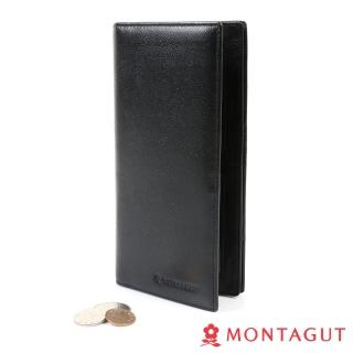 【MONTAGUT夢特嬌】細皮紋頭層牛皮真皮 長夾 黑(8卡2照3夾1零)