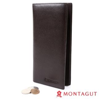 【MONTAGUT夢特嬌】細皮紋頭層牛皮真皮 長夾 咖啡(8卡2照3夾1零)