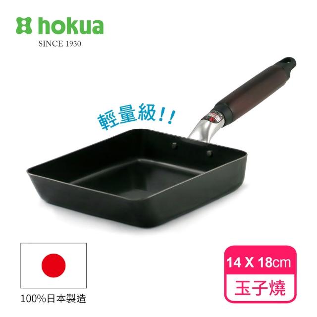 【日本北陸hokua】輕量級木柄黑鐵玉子燒大(100%日本製造)