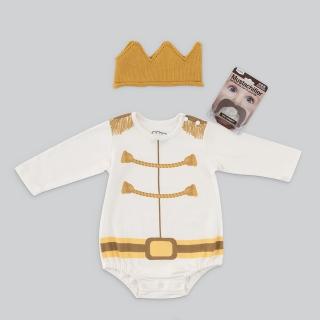 【日安朵朵】男嬰經典禮盒 - 白馬王子 MIT台灣製連身衣+皇冠帽+鬍子奶嘴(長短袖包屁衣寶寶彌月滿月禮)
