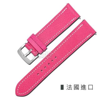 【Watchband】HERMES 愛馬仕-法國進口柔軟簡約質感車線高級替用真皮錶帶(桃紅色)