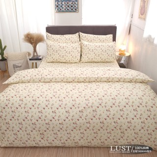 【LUST生活寢具】《玫瑰風情》100%純棉、雙人5尺精梳棉床包/枕套/薄被套、台灣製