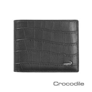 【Crocodile】經典鱷魚壓紋短夾0103-4006(義大利真皮皮革)