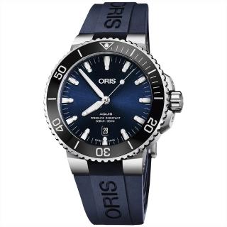 【ORIS 豪利時】Aquis 時間之海潛水300米日期機械錶-藍x藍色膠帶/43.5mm(0173377304135-0742465EB)