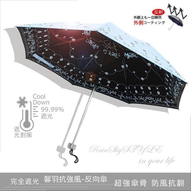 【RainBow】馨羽-手開折疊式_防風反向傘(珍珠藍)