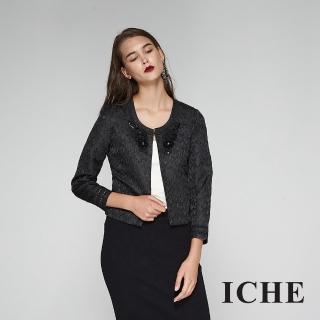【ICHE 衣哲】精緻質感立體釘珠提花九分袖造型外套