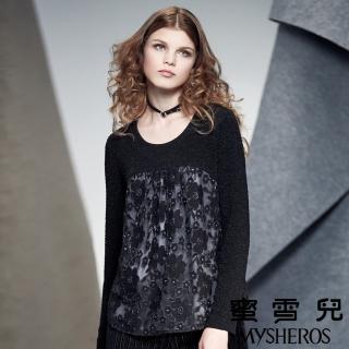 【mysheros 蜜雪兒】圓領蕾絲銀蔥繡花上衣(黑)