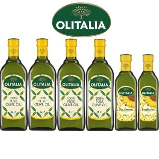 【Olitalia 奧利塔】純橄欖油1000mlx4瓶禮盒組(贈頂級葵花油500mlx2瓶)-春節禮盒