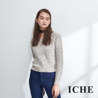 【ICHE 衣哲】簡約時尚百搭短版混色造型粗針織上衣-兩色-駝