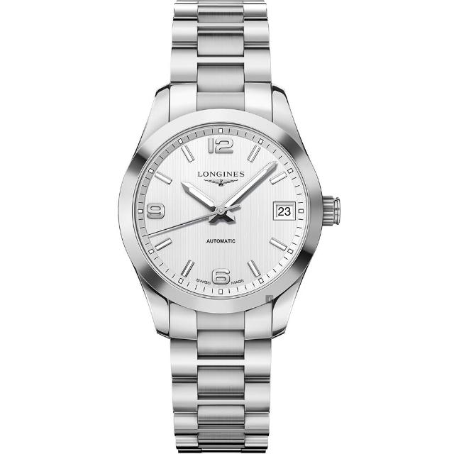 【LONGINES 浪琴】Conquest 征服者經典機械女錶-白x銀/34mm(L23854766)