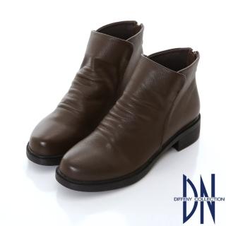【DN】簡約時尚 質感真皮抓皺造型短靴(深咖)