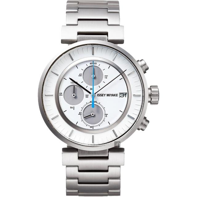 【ISSEY MIYAKE 三宅一生】W系列計時手錶-白x銀/43mm(VK67-0010S  SILAY007Y)