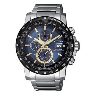 【CITIZEN 星辰】GENT’S 睿智品味電波對時光動能時尚腕錶-藍(AT8124-83M)