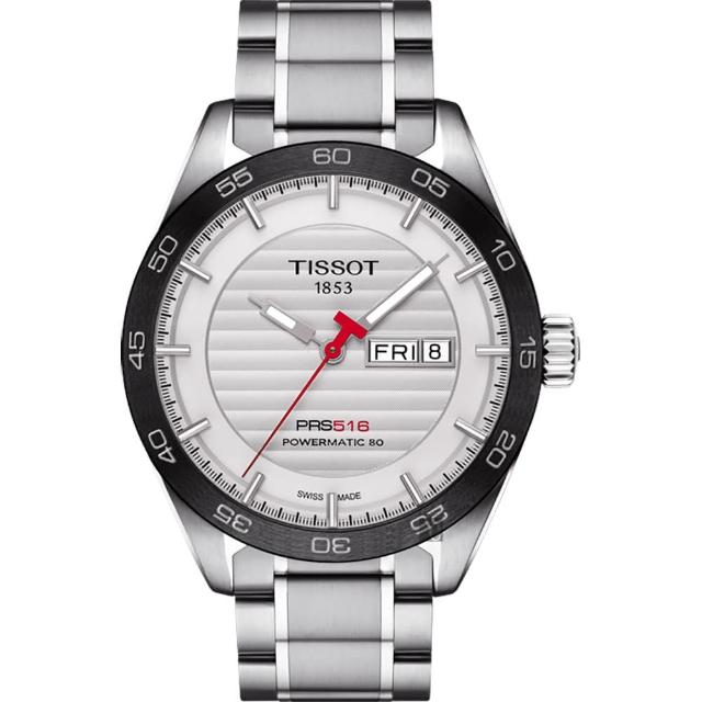 【TISSOT 天梭】PRS516 賽車動力儲存80機械錶-銀x黑圈/42mm(T1004301103100)