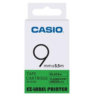 【CASIO 卡西歐】標籤機專用特殊色帶-9mm螢光綠底黑字(XR-9FGN1)
