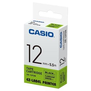 【CASIO 卡西歐】標籤機專用特殊色帶-12mm瑩光綠底黑字(XR-12FGN)
