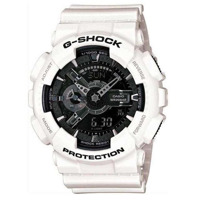 Casio 卡西歐 G Shock系列強悍風格質感抗磁雙顯電子錶 白 黑ga 110gw