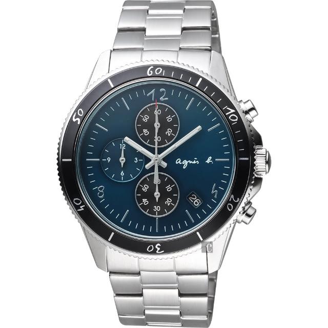 agnes b.【agnes b.】巴黎限定計時手錶-綠x銀/43mm(VK67-KXB0G B7A005X1)