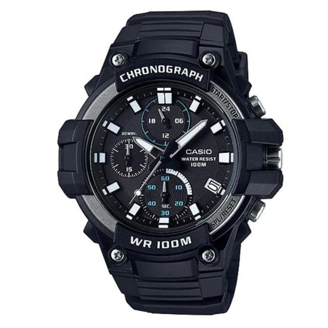 casio卡西欧 mcw-110h-1a 粗旷有型经典三眼指针运动男表 防水手表