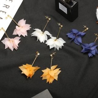 【I-SHINE】韓系飾品-韓國氣質花朵花瓣長流蘇垂墜耳環(4色)