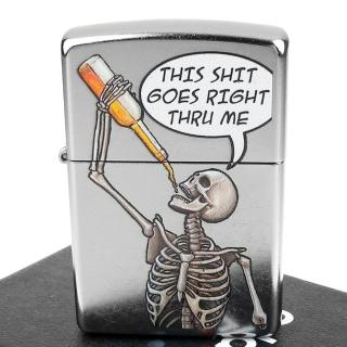 【Zippo】美系~Drinking Skeleton-喝酒的骷髏圖案設計打火機