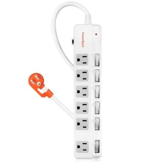 【PowerSync 群加】6開6插防雷擊斜面開關延長線/1.8m(TPS366BN9018)