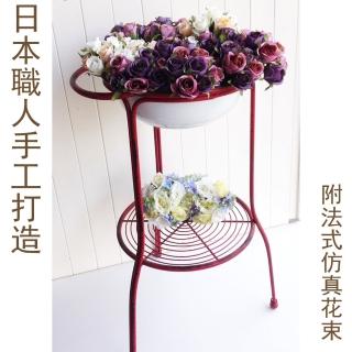 【BonBon naturel】鍛鐵花園仿古水盆毛巾附20束法式仿真玫瑰(花架/造景陳列)