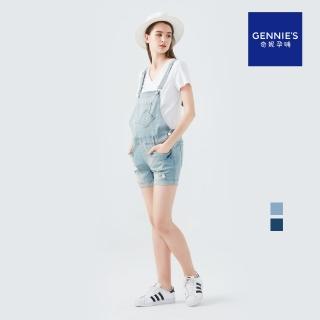 【Gennies 奇妮】美式復古刷破牛仔吊帶短褲(淺牛仔藍/深牛仔藍TJD01)