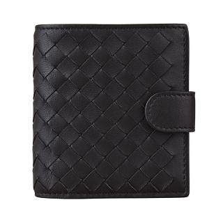 【BOTTEGA VENETA 寶緹嘉】經典編織小羊皮迷你中扣短夾(深咖啡)