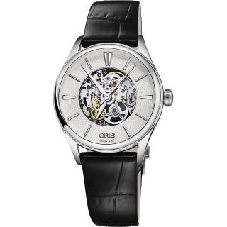【ORIS 豪利時】Artelier 藝術家鏤空機械女錶-銀x黑/33mm(0156077244051-0751764FC)
