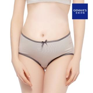 【Gennies 奇妮】莫代爾親膚透氣孕婦中腰內褲(條紋灰GB74)