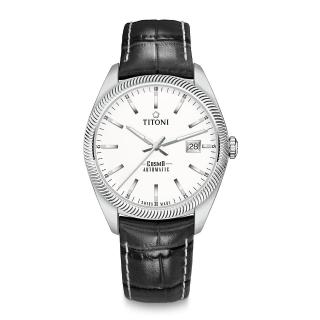 【TITONI 梅花錶】宇宙系列 878 S-ST-606 白錶盤/黑色皮帶/41mm(COSMO)