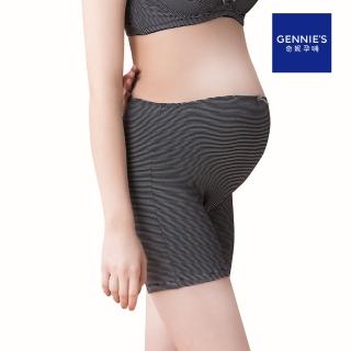 【Gennies 奇妮】咖啡紗孕婦平口內褲(條紋黑GB59)