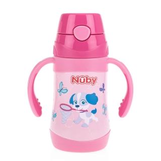 【Nuby】不鏽鋼真空學習杯細吸管-花漾犬_280ml