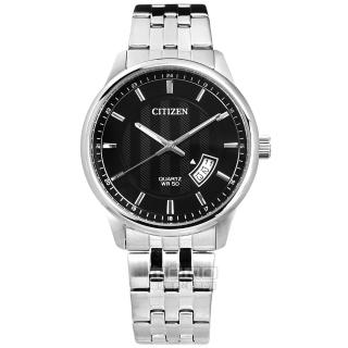 【CITIZEN 星辰】經典商務男仕 礦石強化玻璃 日期 不鏽鋼手錶 黑色 40mm(BI1050-81E)