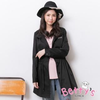 【betty’s 貝蒂思】立領腰間抽繩排釦大衣(黑色)