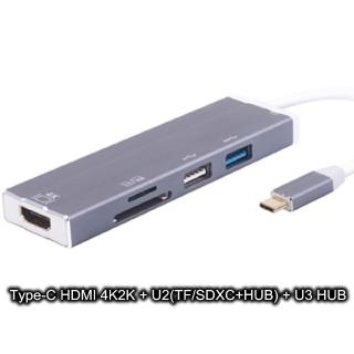 【伽利略】Type-C HDMI 4K2K+U2-TF/SDXC+HUB+U3 HUB(CRU-010)