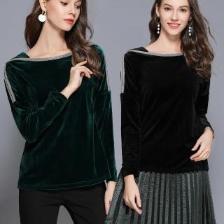 【麗質達人】3218絲絨百搭上衣二色(M-5XL)
