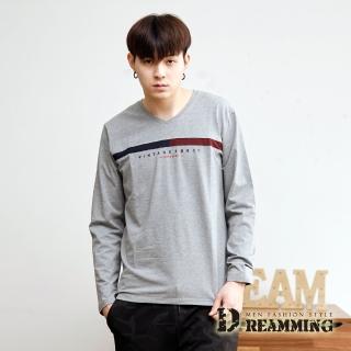 【Dreamming】簡約拼接萊卡彈力長袖V領T(共二色)