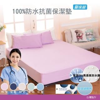 【Annette】頂級物理性防蹣X防水透明薄膜 吸濕排汗網眼布加大保潔墊《不含枕套》MIT《粉紫》(側邊加高35cm)