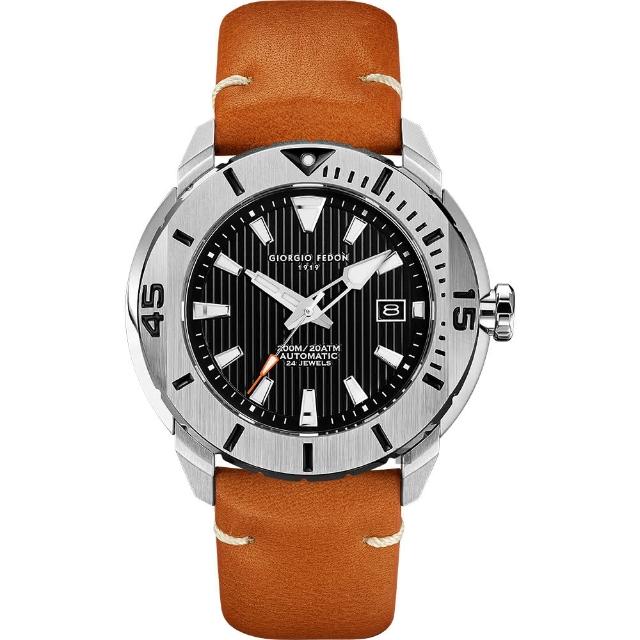 GIORGIO FEDON 1919【GIORGIO FEDON 1919】海洋系列200米機械錶-黑x棕皮帶/47mm(GFCH005)
