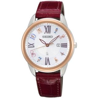 【SEIKO 精工】LUKIA優雅廣告款太陽能鱷魚皮錶帶腕錶-耶誕紅32.9mm(V137-0DC0J/SUT370J1)