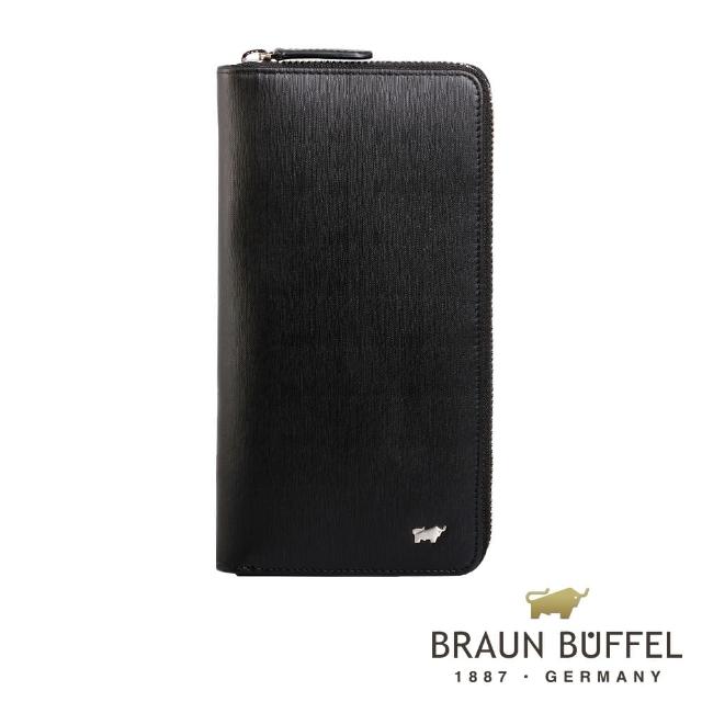 【BRAUN BUFFEL 德國小金牛】HOMME-M紳士系列21卡拉鍊長夾(黯黑)