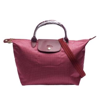 【LONGCHAMP】經典Le Pliage Collection系列迷你領帶圖案短把手提/斜背包(中-無花果色1515691-882)