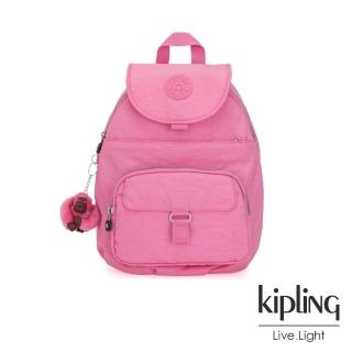 【KIPLING】甜美糖果粉前扣多隔層後背包-QUEENIE